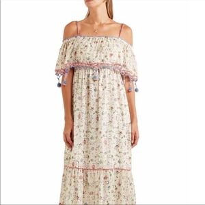 Anjuna Ivory Pink floral Violante crochet trimmed off shoulder dress XS NWOT